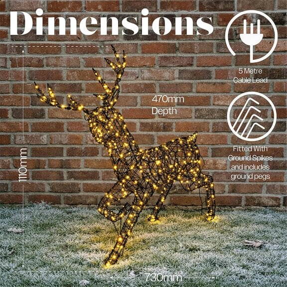 Scotts of Stow Xmas Haus  LED Metal Rattan Deer Outdoor Decoration with Timer