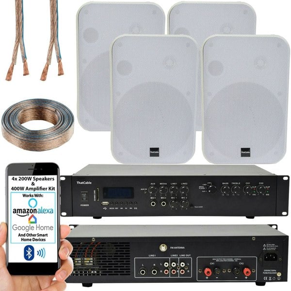 400W Bluetooth Sound System 4x White 200W Wall Speaker Channel HiFi Amplifier