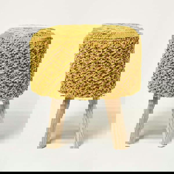 HOMESCAPES Willow Macrame Footstool - 43 cm Tall