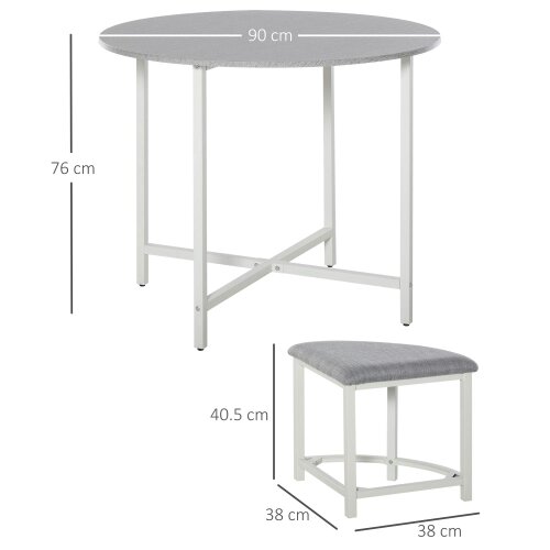 Wyld Haus Bavino Metal And Fabric Grey Round Dining Table With 4 Upholstered Stools