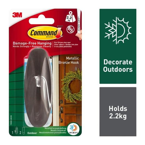 Command Metallic Bronze Designer Stick On Hook - Bronze