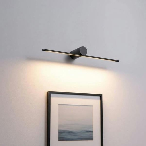 black over picture light mounted above artwork on the wall 