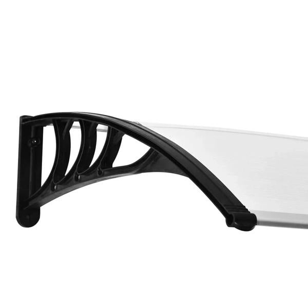 Door canopy awning with black end brackets and clear arched polycarbonate cover