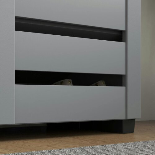 Wyld Haus Zifa Wooden Grey Slim Shoe Cabinet With 5 Tier Storage And Slatted Doors