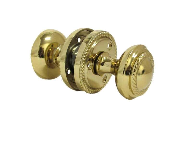 EDH Door Hardware Brass Plated Round Door Knob Set Including Tubular Latch - Georgian Style Sprung Internal & External Door Knobs