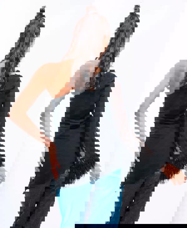 Needs No Label Black Feather Asymmetric Top