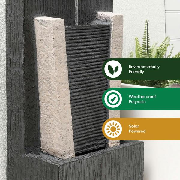 Gardenwize Solar Powered Stone Column Water Feature with Battery Backup & LED Light