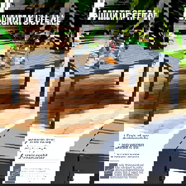 malibu aluminium 5 seat lounge set in grey with olefin cushions & syn teak arms