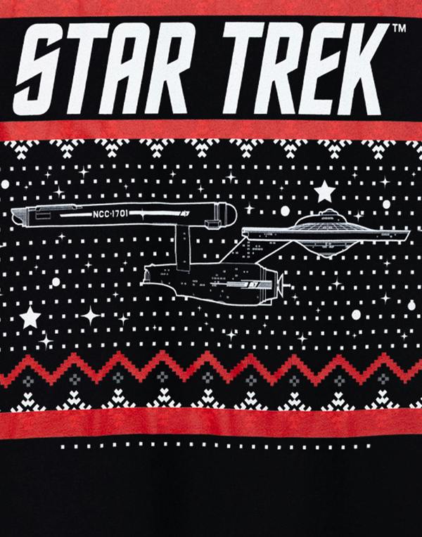 Star Trek Mens Black Christmas Fairisle Short Sleeved T-Shirt