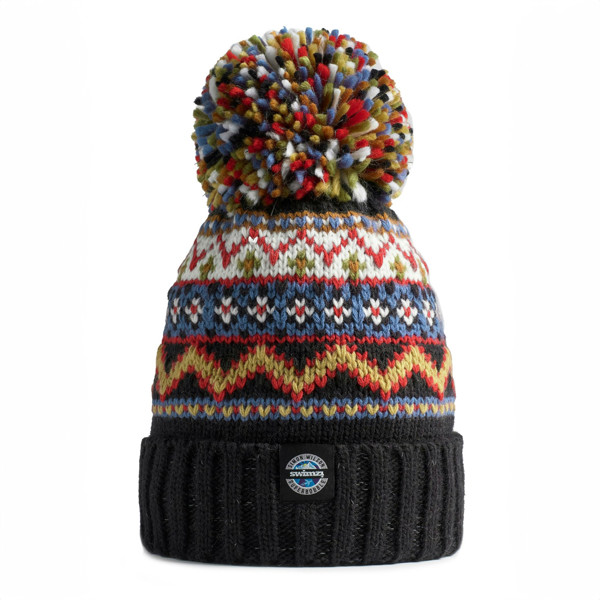 SuperBobble Simon Wilson Fairisle Knit Beanie Bobble Hat - Black