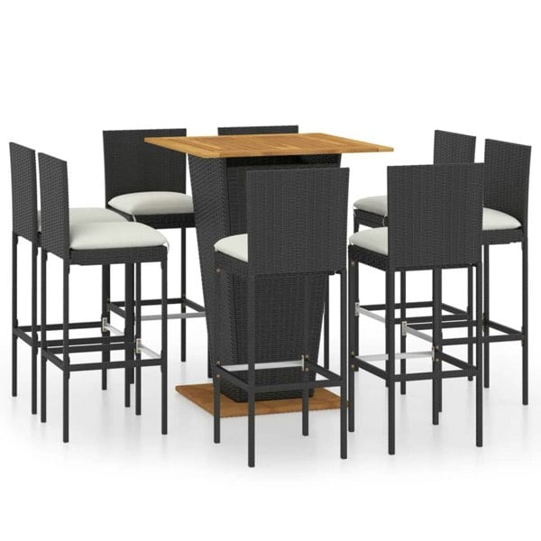 Berkfield 9 Piece Garden Bar Set with Cushions Poly Rattan Black