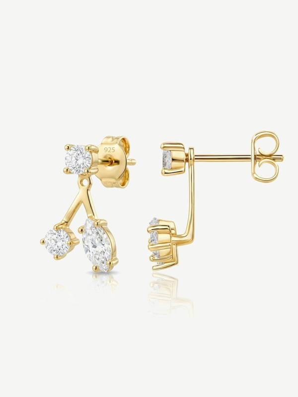 Moissanite Ear Jacket Stud Earrings in 18k Gold or Silver