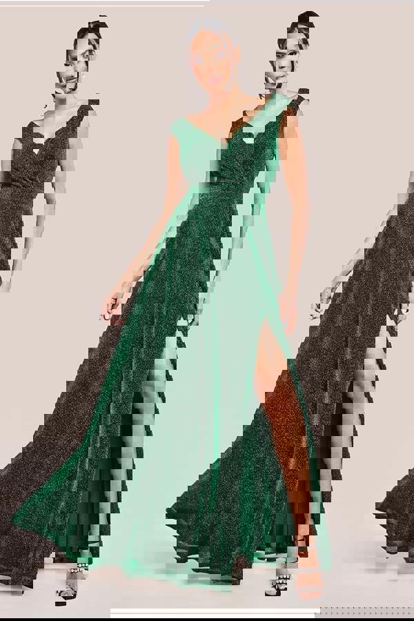 Crossover Lurex Glitter Maxi Dress - Emerald DR1886