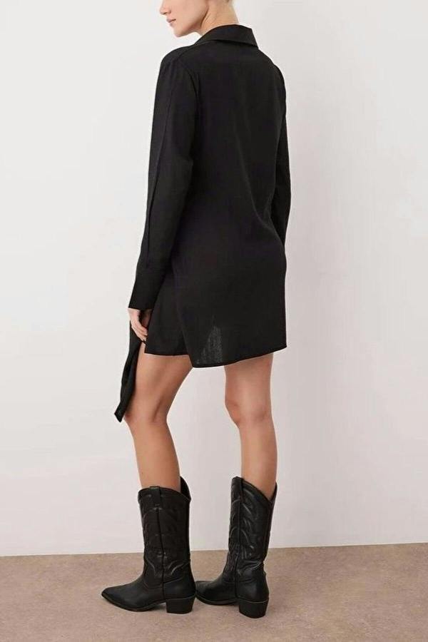 WOVCOR Double Breasted Mini Woven Dress with Accessory Detail