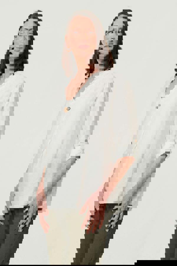 White | Relaxed Turn-Up Sleeve Curve Hem Blouse