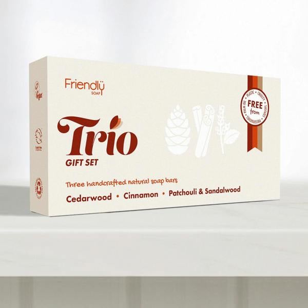 Friendly Soap Trio Gift Set - Cedarwood, Cinnamon, Patchouli & Sandalwood