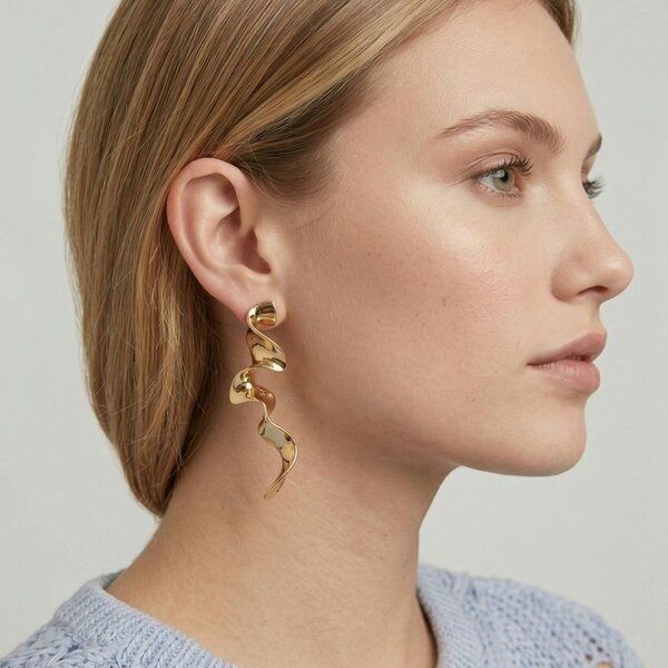 Uchi & Soto Nami Gold Long Wave Earrings