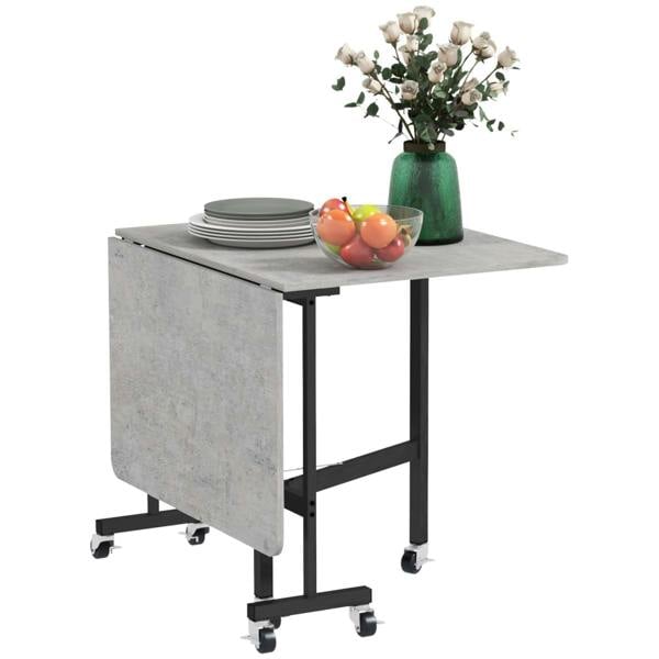 Dyzi Drop Leaf Folding Dining Table with Wheels for Small Spaces Grey