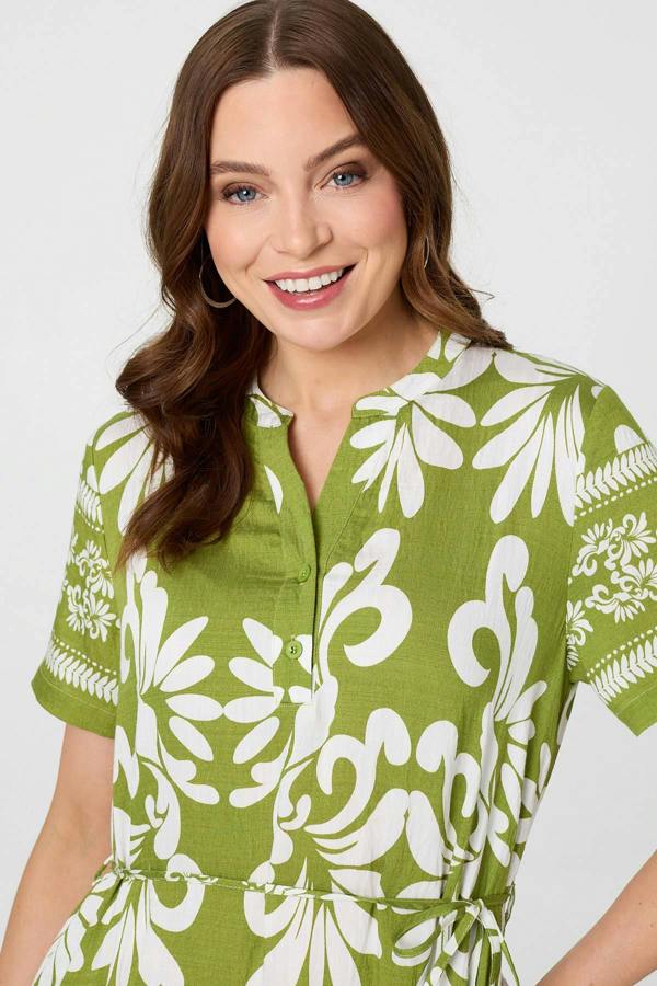 Green | Abstract Short Sleeve Tiered Midi Dress