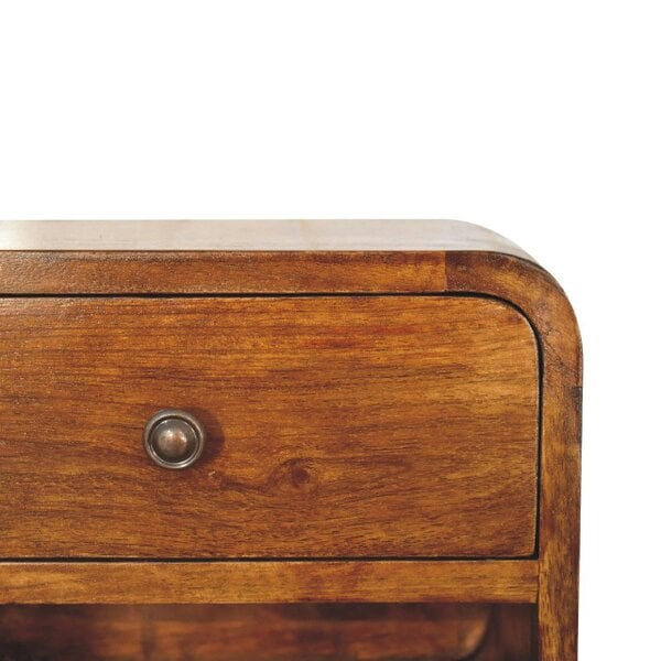 Wyld Haus Desenzano Mini Curve Mango Wood Floating Bedside Table with Drawer and Shelf