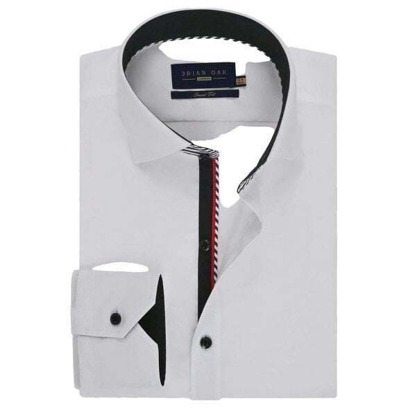 White Cotton Twill Formal Shirt with Black Contrast Trim - Men's Smart Shirt