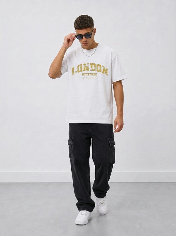 London Attitude Original Creators Premium Organic Cotton T-Shirt with Vintage Yellow Logo - White