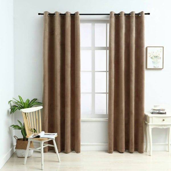 Berkfield Blackout Curtains with Rings 2 pcs Velvet Beige 140x175 cm