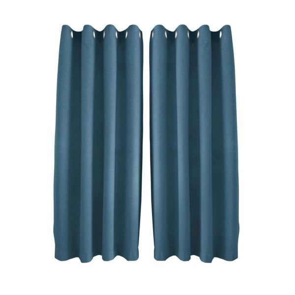 Sea Blue Linen Blackout Eyelet Curtains - 46 x 63 Inch Drop - 2 Panel Image 1