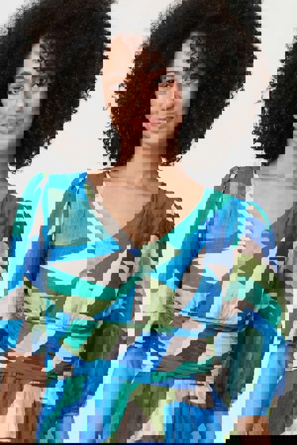 Green | Abstract Ruched 3/4 Sleeve Midi Dress
