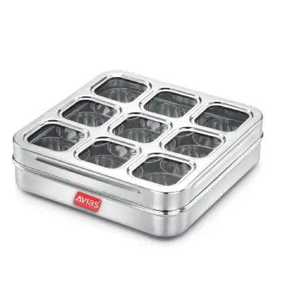 SS Utensils - 9 Square Spice Box (Design) - Medium
