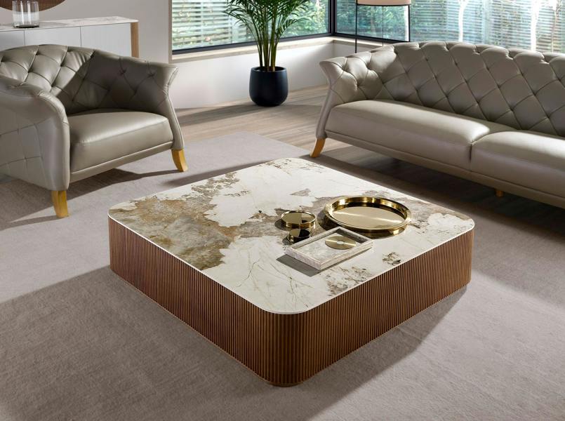 Angel Cerdá Porcelain marble and walnut square coffee table 2140