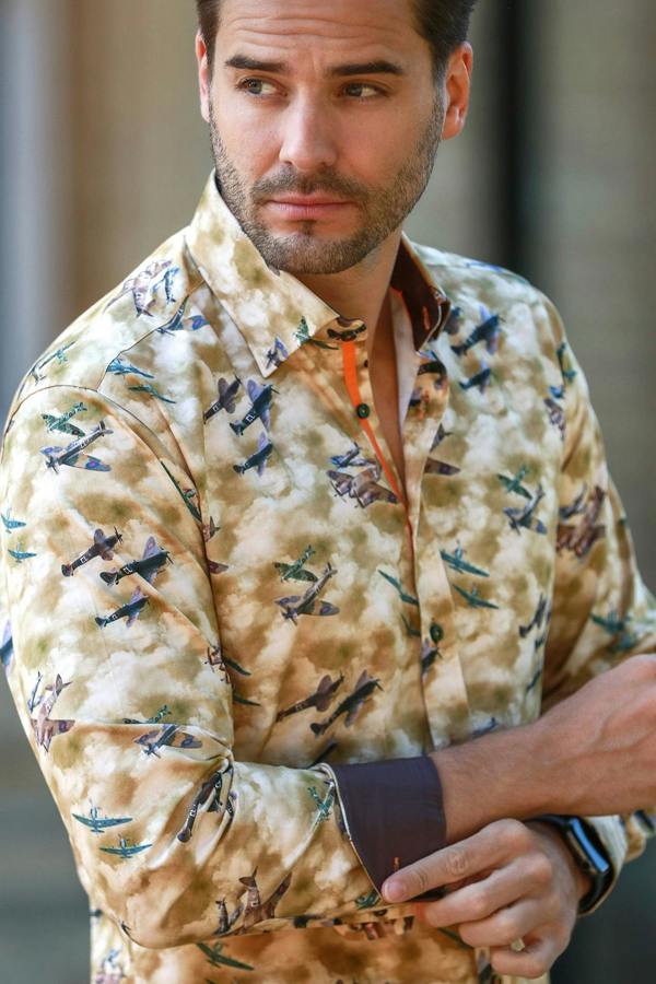 SUPERMARINE PLANE COMMEMORATIVE PRINT SHIRT – Premium Men's Patterned Shirt by Claudio Lugli | Bold Design, Tailored Fit, Best Printed Shirts