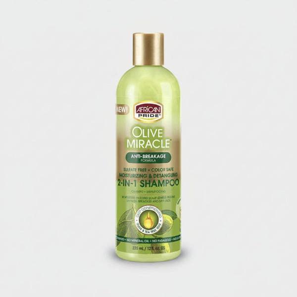 African Pride Olive Miracle 2-in-1 Shampoo bottle on a white background