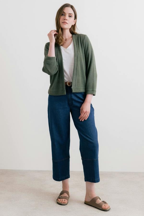 Lily & Me Shore Light Knit Cropped Cardigan Laurel Green