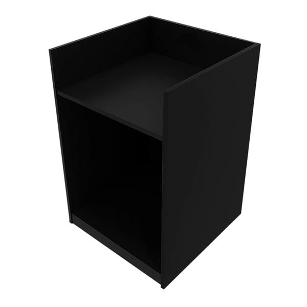 Sagittarius LED Shop Counter Set in sleek black, featuring a modern design with a smooth finish and open storage space