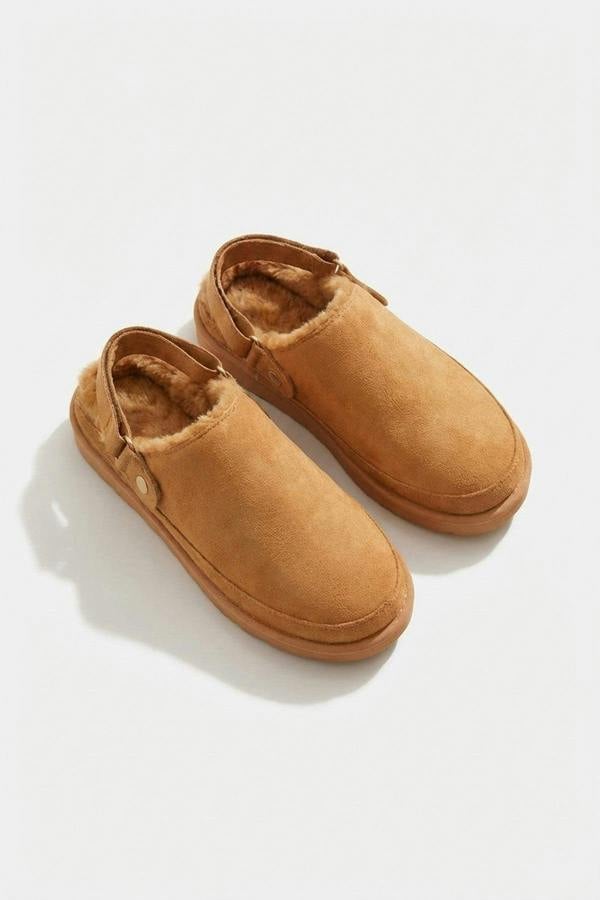 Niraya Faux Suede Slingback Mule Sandals With Cuff Strap - Camel_wb
