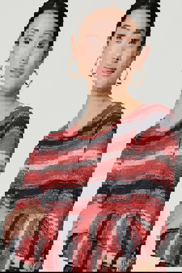 Orange | Striped Long Sleeve Short Swing Dress
