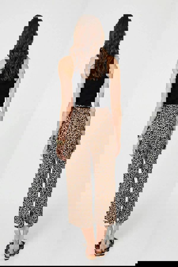 Beige | Animal Print High Waist Wide Trousers