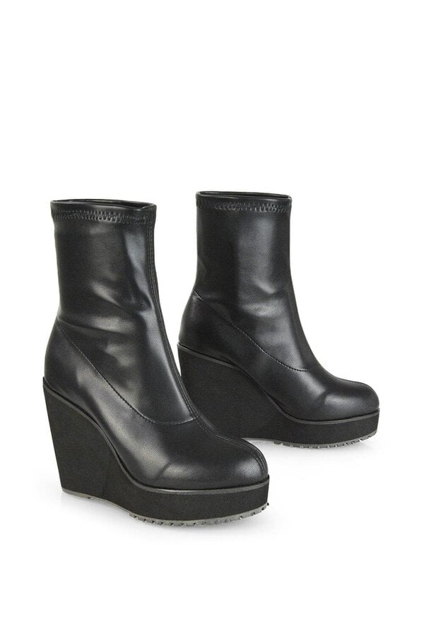 XY LONDON Platform Wedge Heeled Sock Biker Ankle Boots
