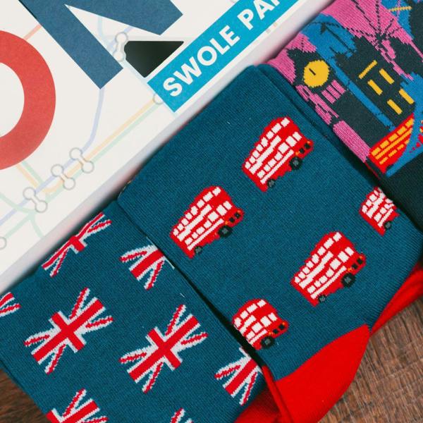 SWOLE PANDA 4-Pack Iconic London Bamboo Socks Gift Box Box - 4 Pairs of Bamboo Socks (His)