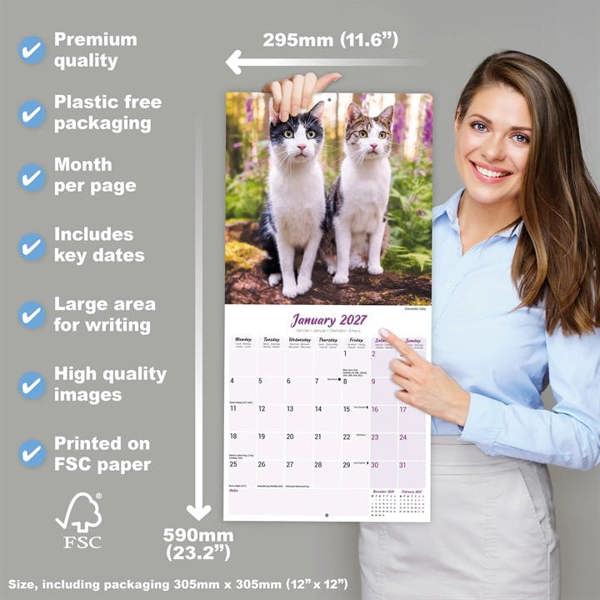 Cats Calendar 2027, Wall Calendars, Month To View, Cats, Gift