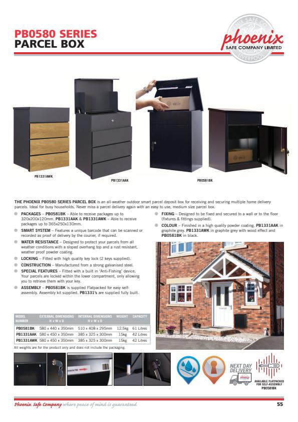 Phoenix Safe Phoenix Top Loading Parcel Box PB0581BK in Black with Key Lock with FREE Delivery