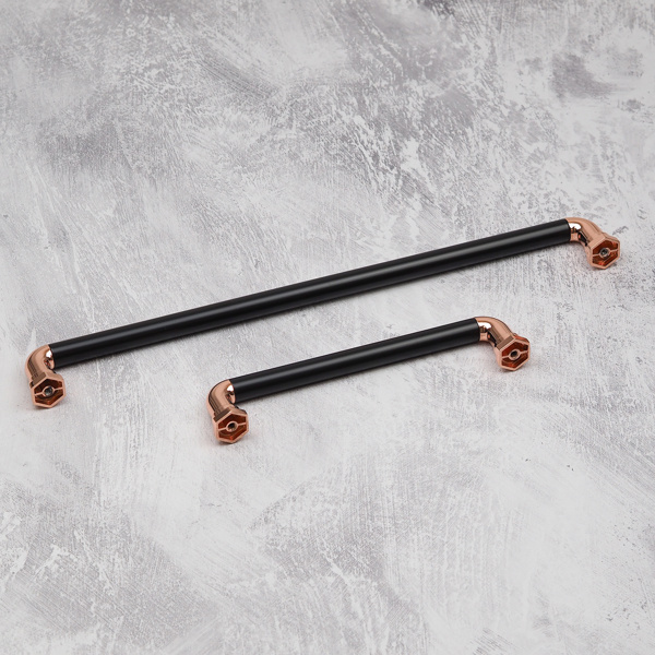 Handle & Home Polished Copper & Matt Black Industrial Bar Handles