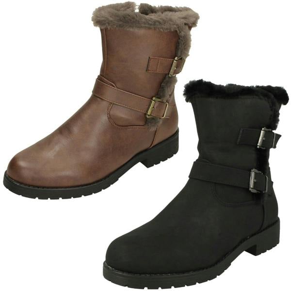Spot On Ladies Spot On Buckle Detailed Ankle Boots F4451