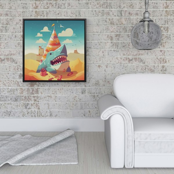 Warren Reed Shark On A Beach Holiday Framed Canvas