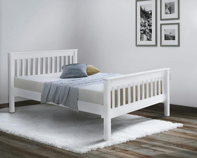 Mission TM Devon White Wooden Bed FrameDevon Solid Pine Bed Frame, Shaker Slatted Headboard and Footboard, 4 Sizes, Single to King