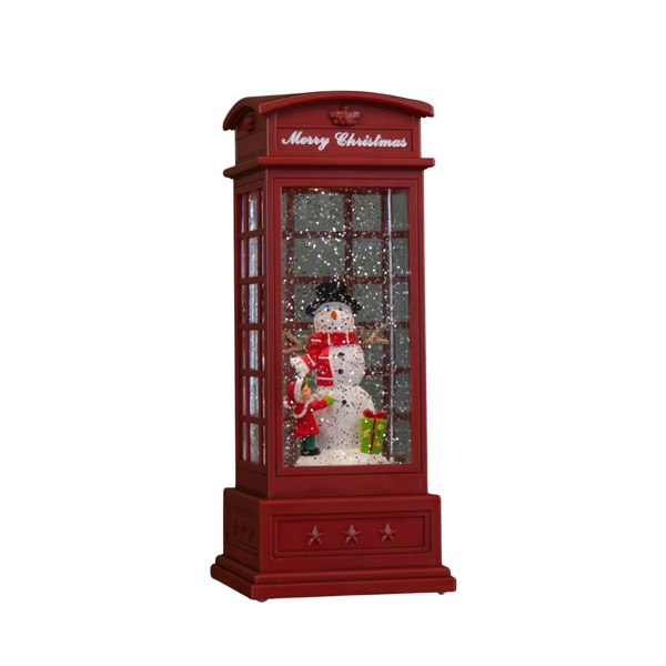 Samuel Alexander 25cm Battery Operated Light up Christmas Phone Box Water Spinner with Snowman Scene & LEDs