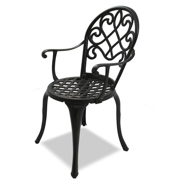 Homeology PREGO Luxurious Garden and Patio Table and 4 Large Chairs with Armrests Cast Aluminium Bistro Set - Black