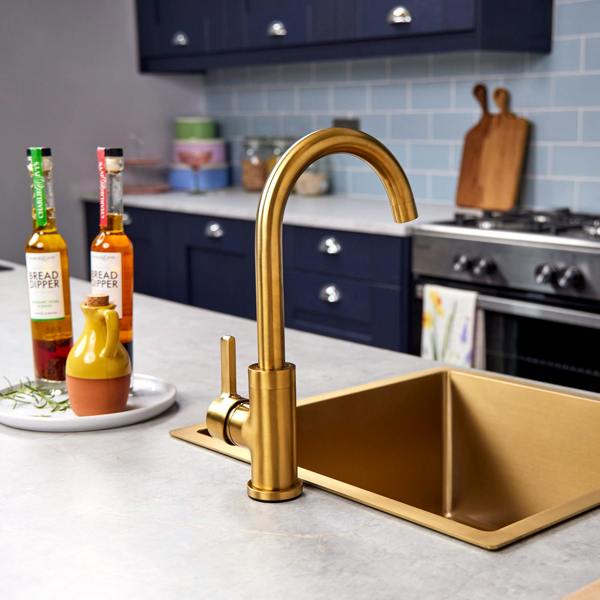 Flode Vättern | Single Lever Kitchen Sink Mixer Tap with Swivel Spout | Swan Neck Design | Gold Finish