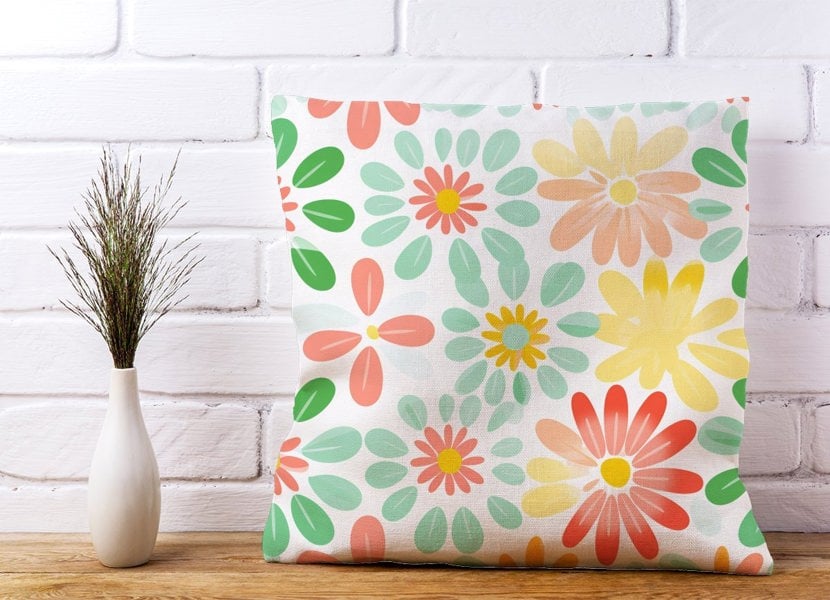 Warren Reed Green and Yellow Flowers Cushions